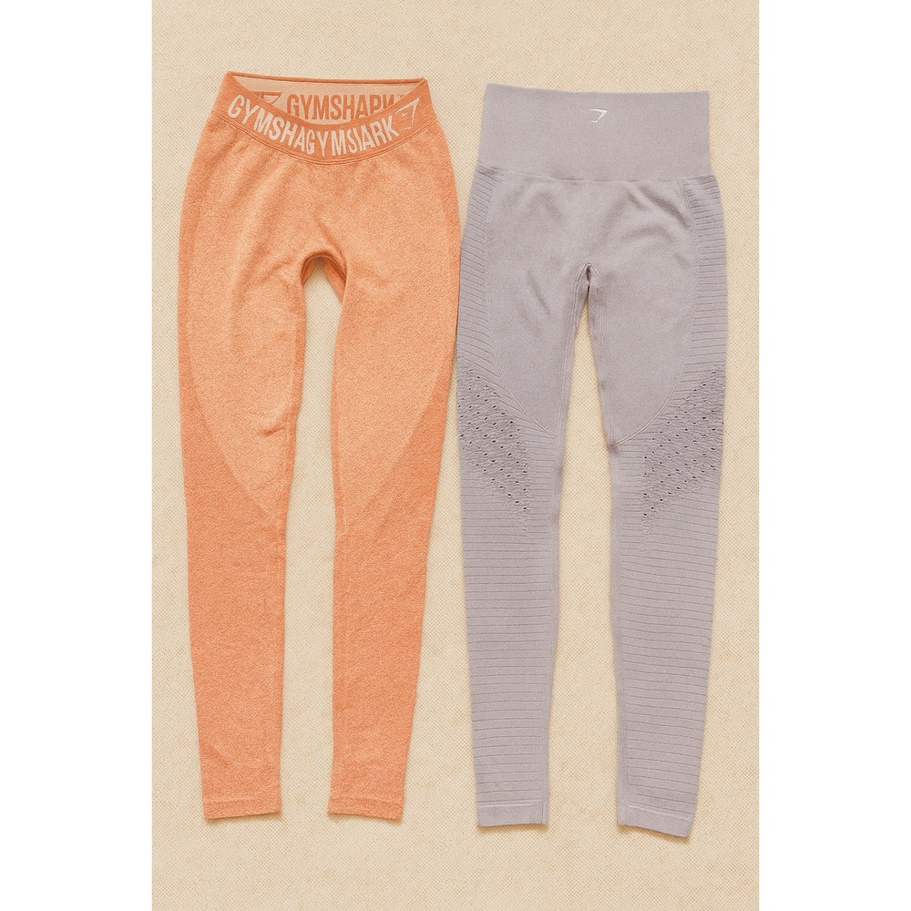 Lot of 2 Gymshark Apex Seamless Leggings Women's XS Coral Orange & Lavender